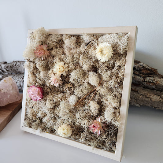 Nude Moss With Nude Flowers - Square Frame