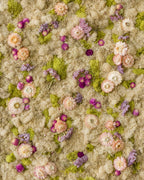 Cotton Candy nude, blush, and purple flowers on light green and nude moss wall fine art print